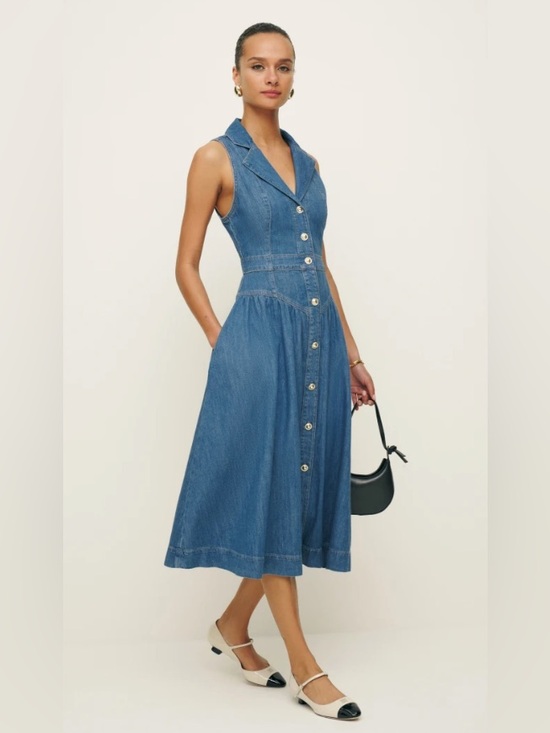Reformation Dresses & Skirts - Reformation Sleeveless Denim Midi Dress in Blue